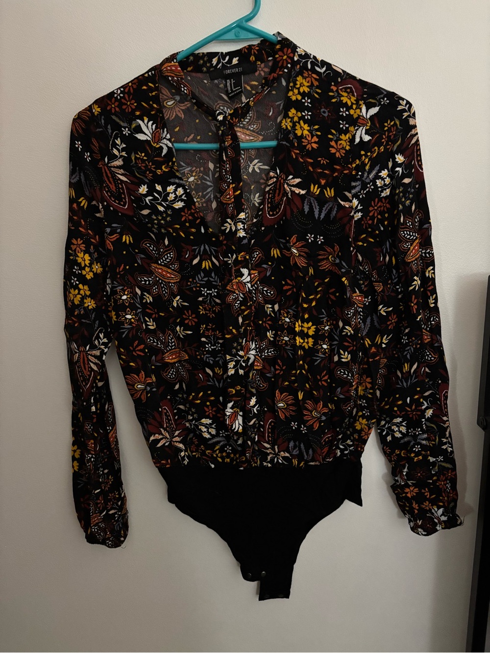 Forever21 Floral neck tie bodysuit